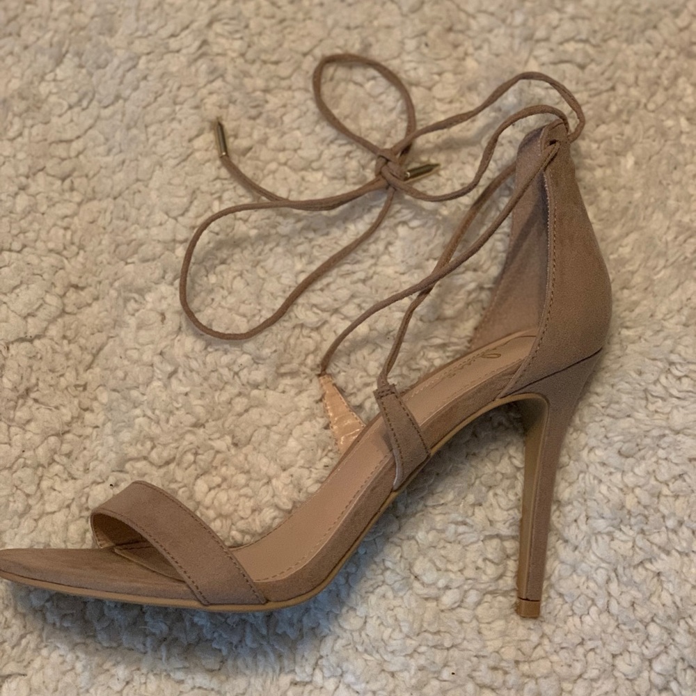 Lace up nude heels from Lulus WORN TWICE